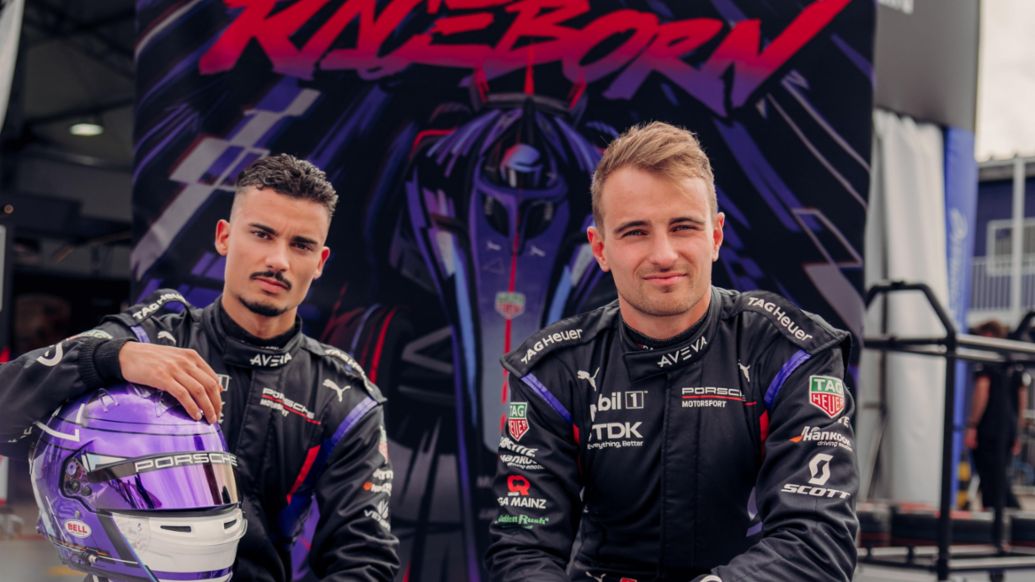 Pascal Wehrlein y Nico Müller (i-d), equipo Porsche Fórmula E, E-Prix de São Paulo, 2025, Porsche AG